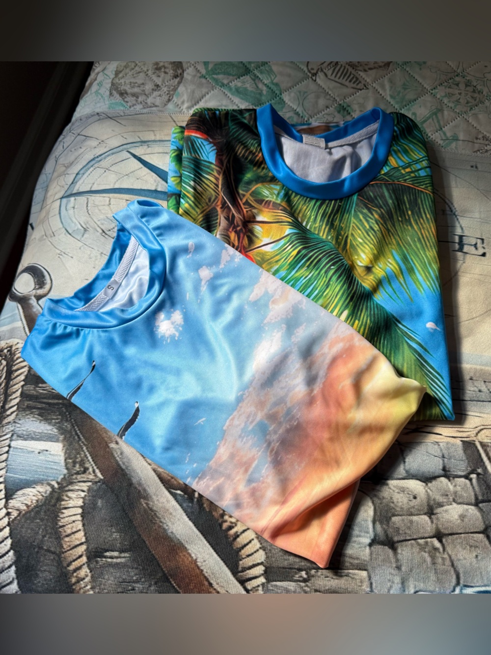 Set of 2-Tropical Palm & Sunset Graphic Tees